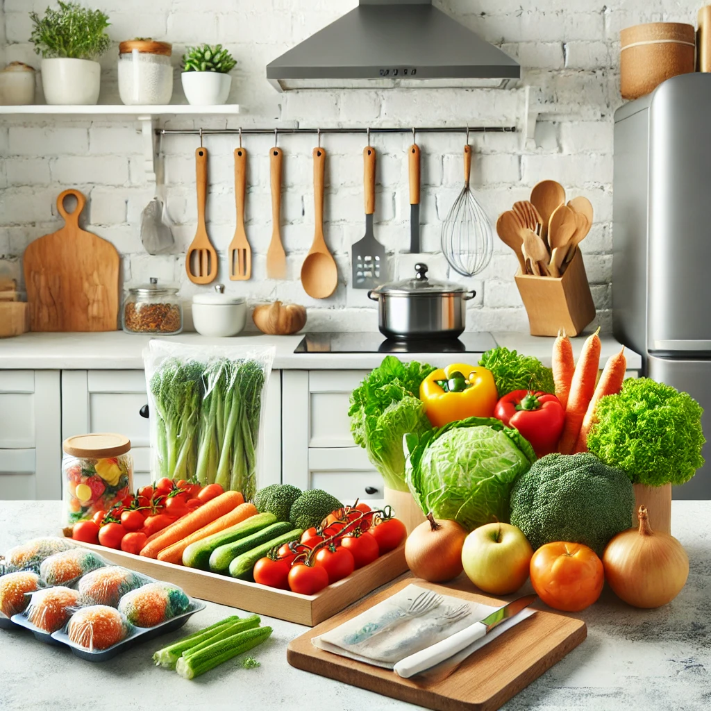 Efficient and organized meal preparation in the kitchen